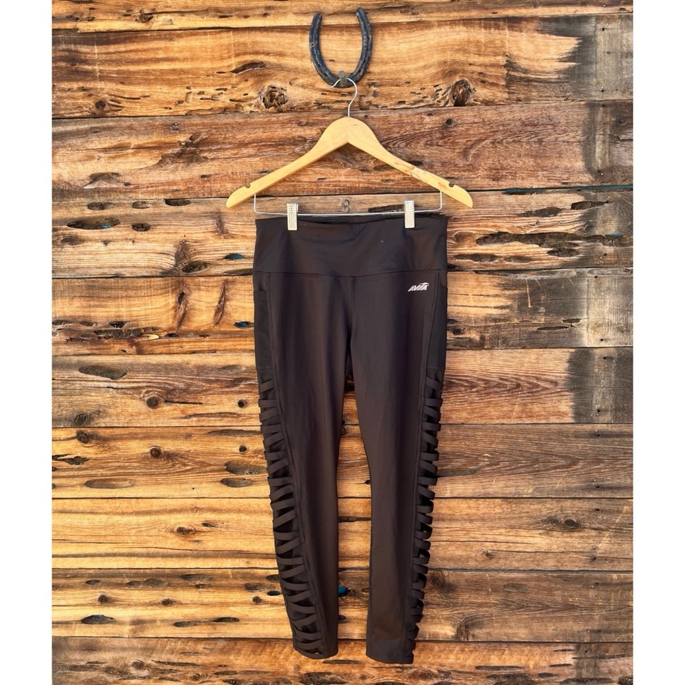 AVIA | Women’s Black Mid Rise Side Pockets Stretch Leggings Textured S